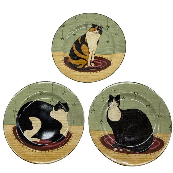 SOLD-Set of 3 'Cat Collection' Plates....Warren Kimble, Sakura Stoneware. - Picture 2 of 6